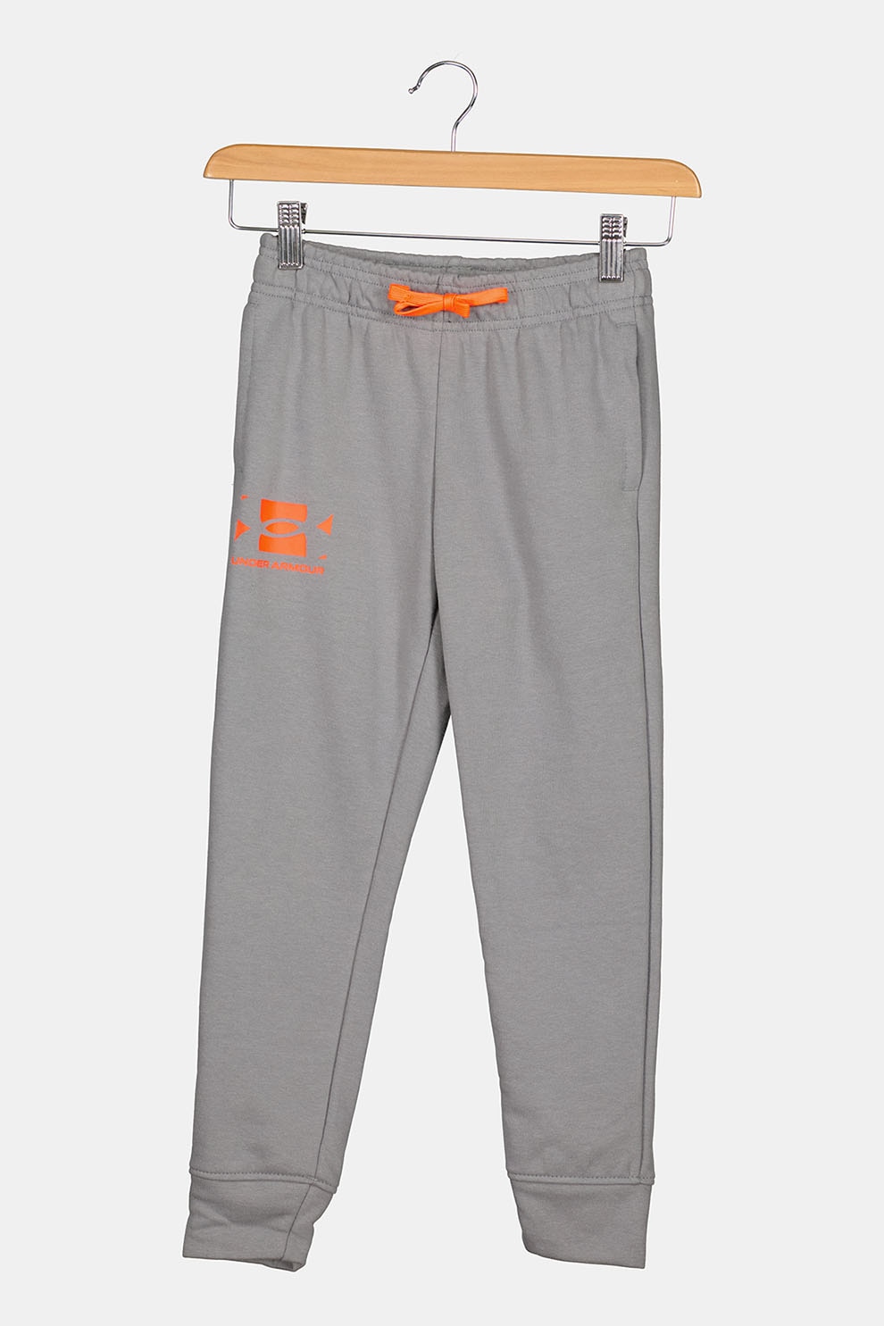 Under Armour, Pantaloni din material terry cu snur de ajustare in talie pentru fitness Rival, Gri cenusa/Oranj neon