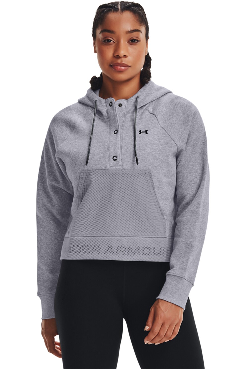 Under Armour, Hanorac cu buzunar kangaroo, pentru antrenament Rival, Gri melange