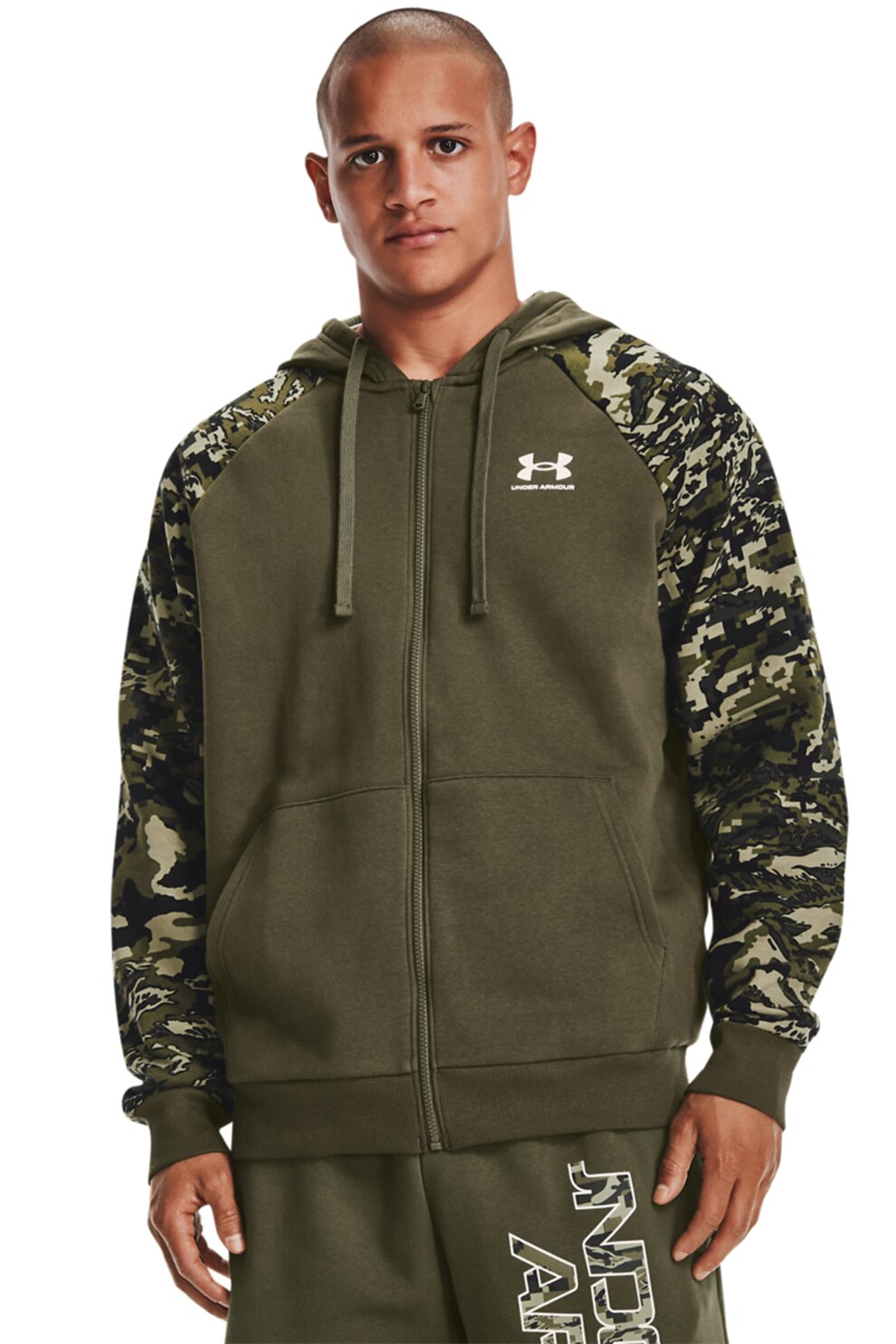 Under Armour, Hanorac cu fermoar, pentru fitness Rival, Verde militar