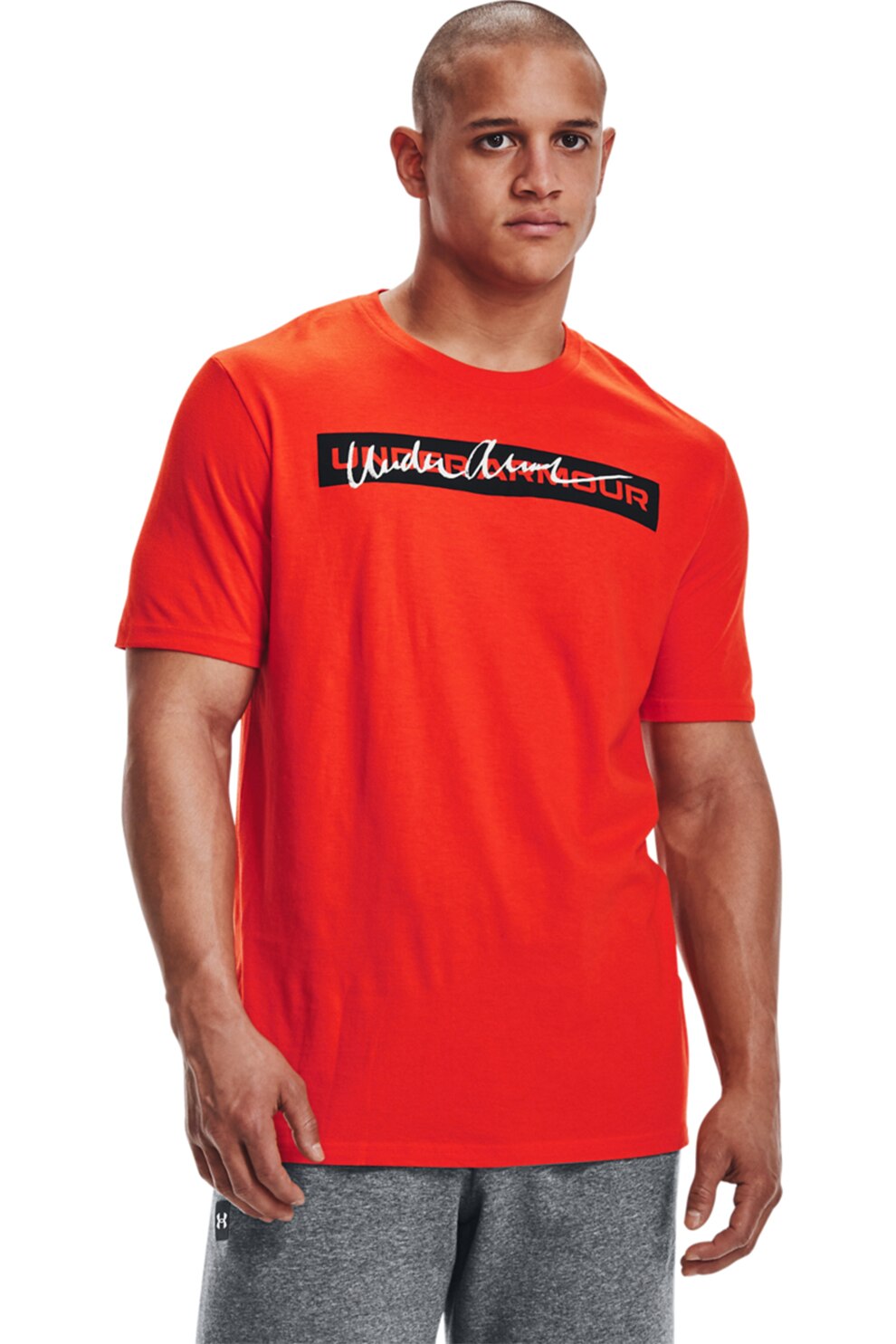 Under Armour, Tricou cu decolteu rotund Signature, Corai/Negru