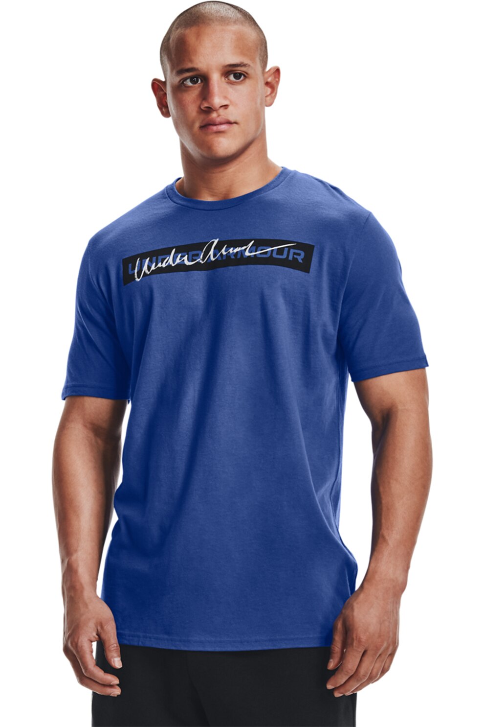 Under Armour, Tricou cu decolteu rotund Signature, Albastru/Negru