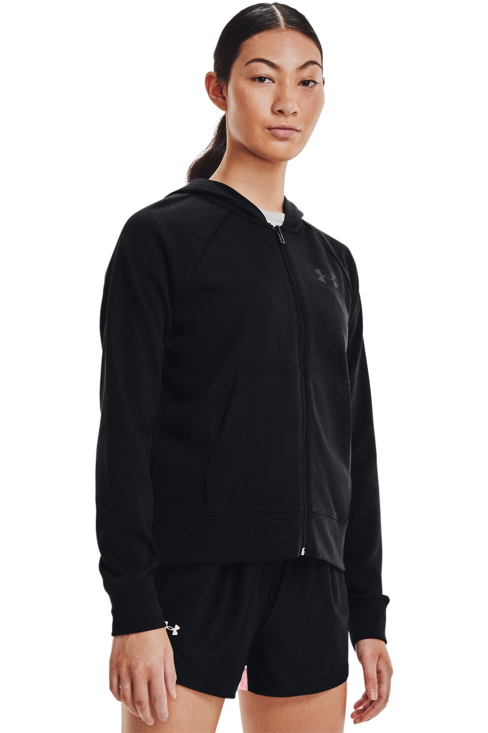 Under Armour, Hanorac din amestec de bumbac cu fermoar Rival, Negru/Gri