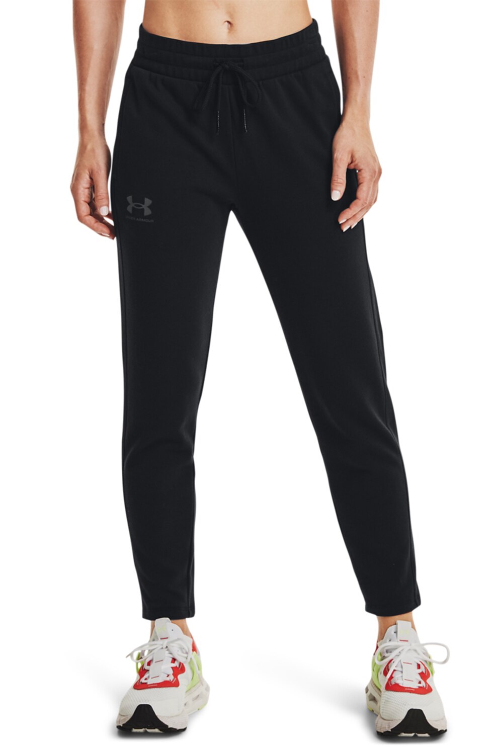 Under Armour, Pantaloni cu talie ajustabila, pentru fitness Rival, Negru/Gri, XS