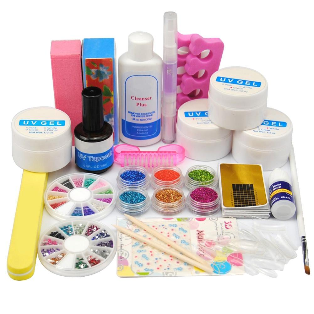 Kit unghii false cu 4 gel UV si 172 accesorii nail art