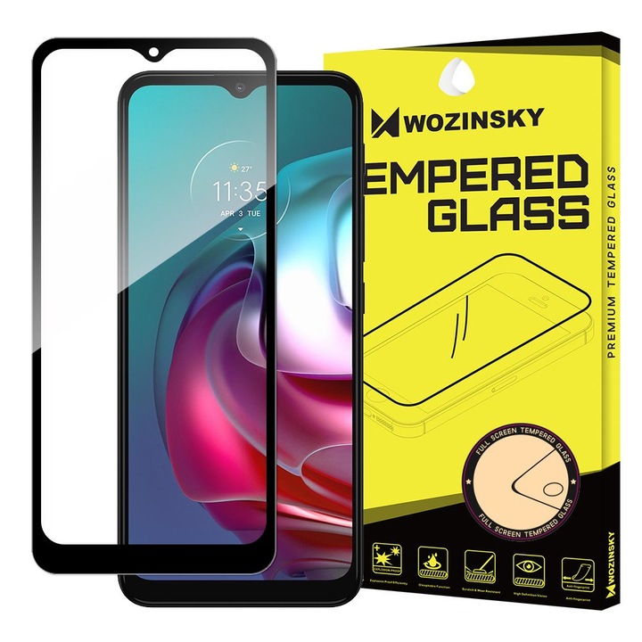 WZK протектор за екран за Motorola Moto G30 / G20 / G10, защитено стъкло, пълно лепило, черен