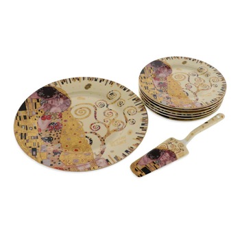 Set Farfurii si Paleta Prajituri Klimt Sarutul 8 Piese Set Farfurii si Paleta Prajituri Klimt Sarutul 8 Piese