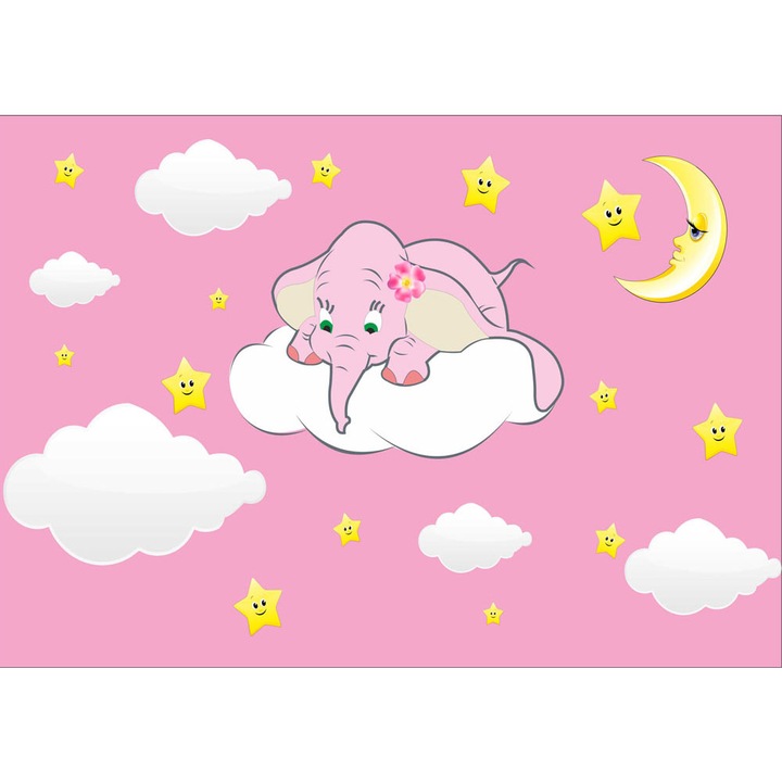 Fototapet copii Elefantica Roz, autoadeziv, multicolor, 200 x 300 cm