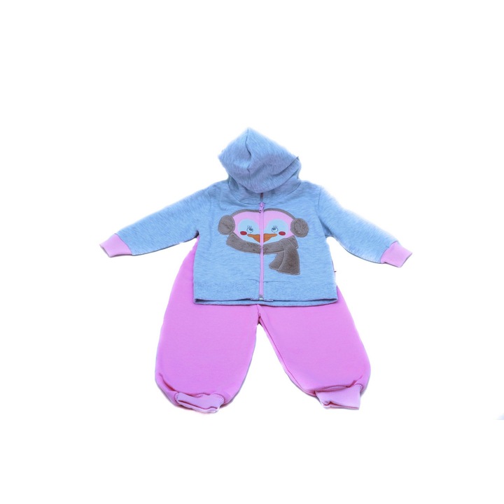 Compleu Penguin roz/gri varsta 9-12 luni
