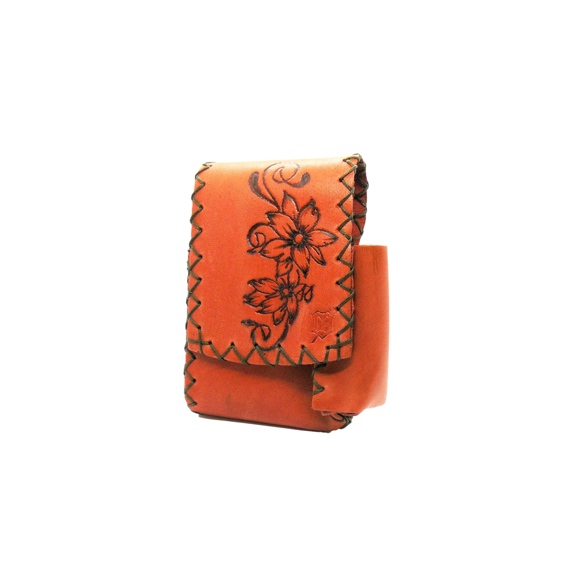 Husa din piele naturala pentru pachetul de tigarete si bricheta Orange 617765