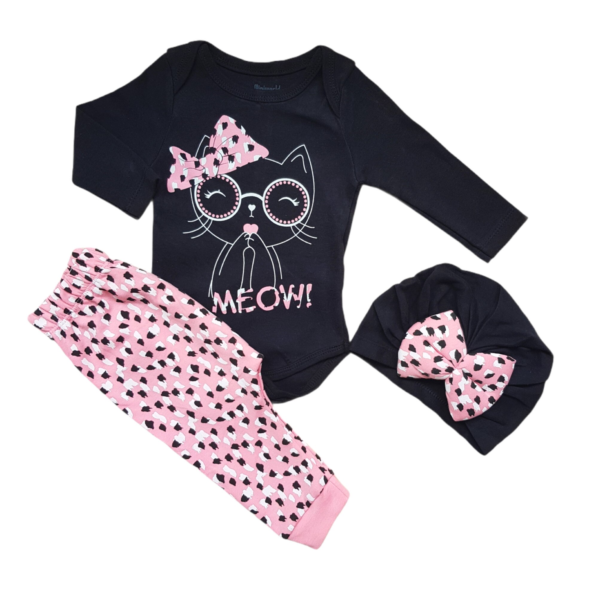 Compleu fetite 3 piese din bumbac, Meow