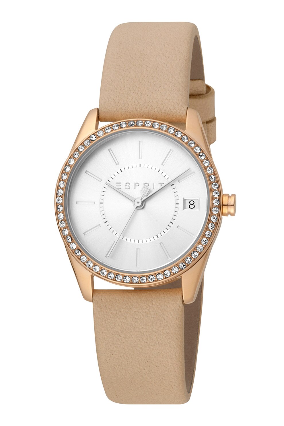 Esprit, Ceas analog cu o coroana cu cristale, Bej/Auriu rose