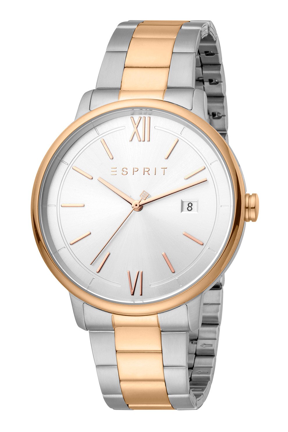 Esprit, Ceas quartz din otel inoxidabil, Argintiu/Auriu rose