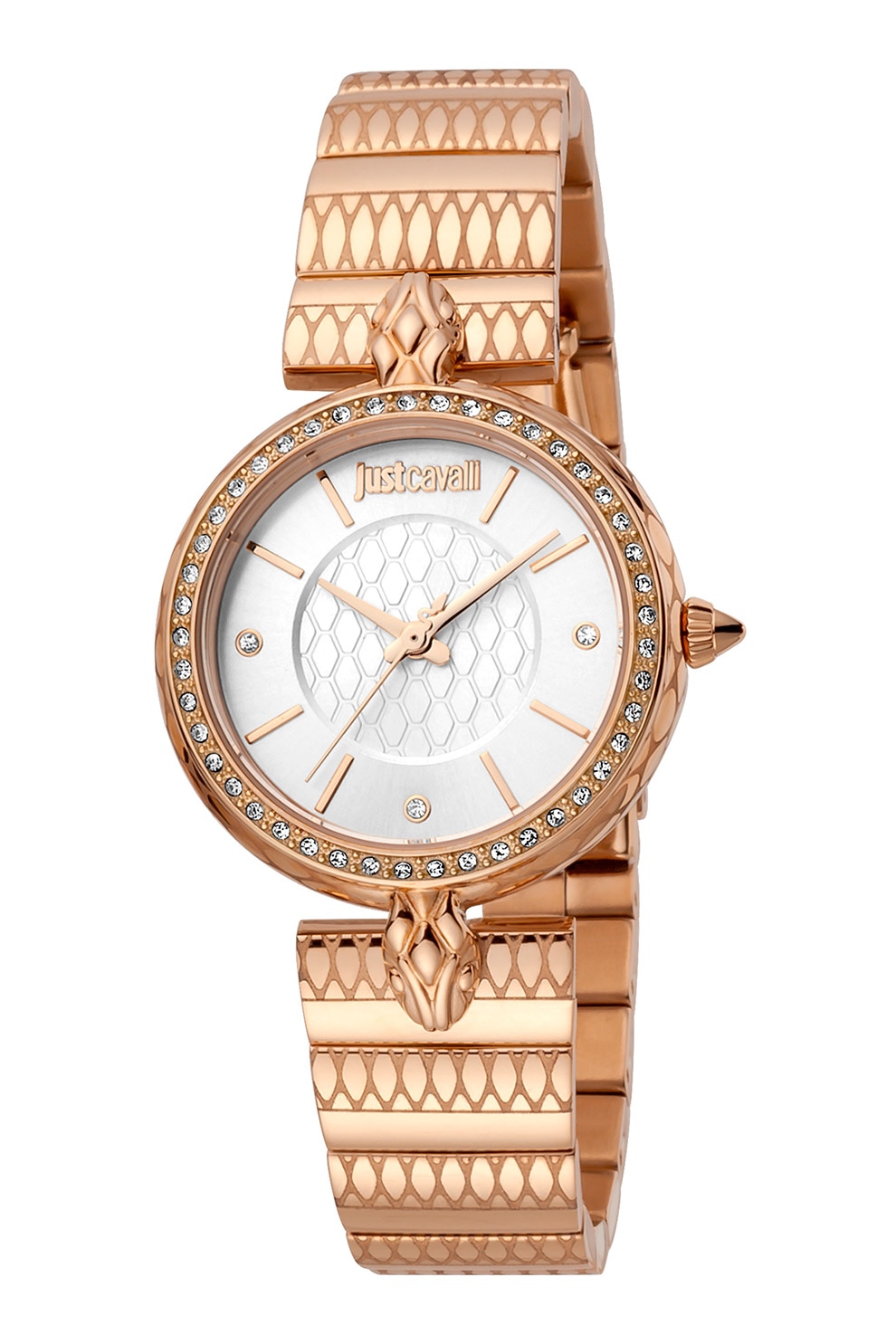 JUST CAVALLI, Ceas din otel inoxidabil decorat cu zirconia, Auriu rose