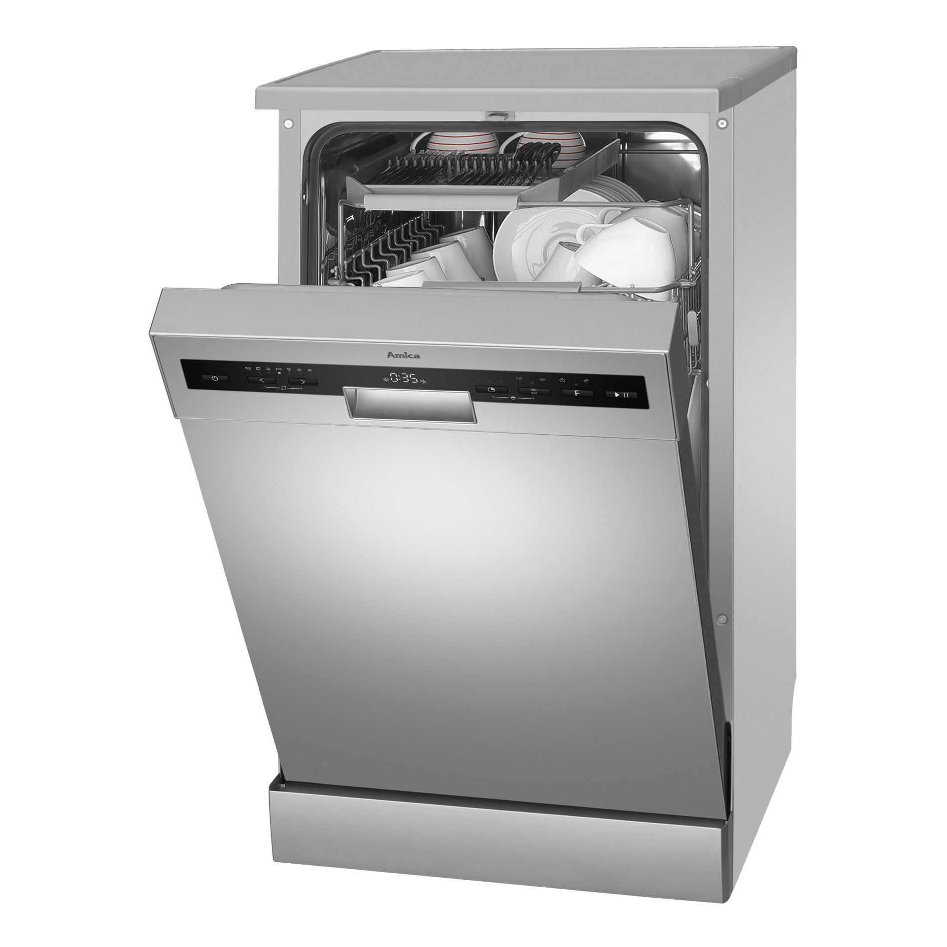 Masina de spalat vase Amica DFM42D7TOqSH, 10 seturi, 7 programe, Argintiu