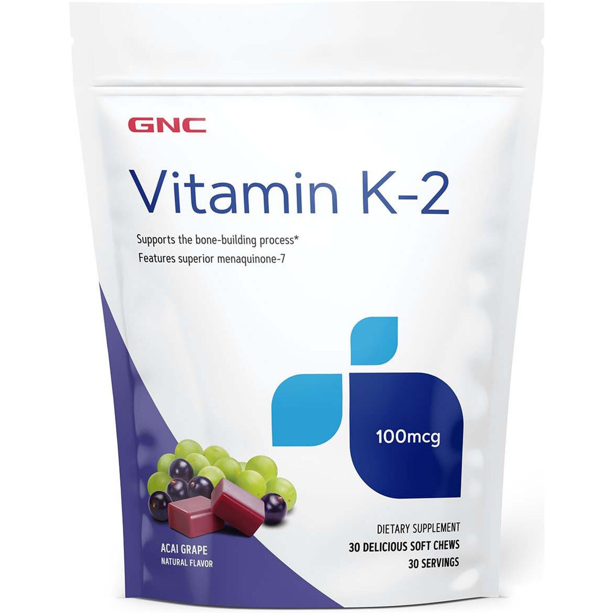Vitamina K-2 GNC cu Aroma de Acai si Struguri 100 mcg, 30 Caramele