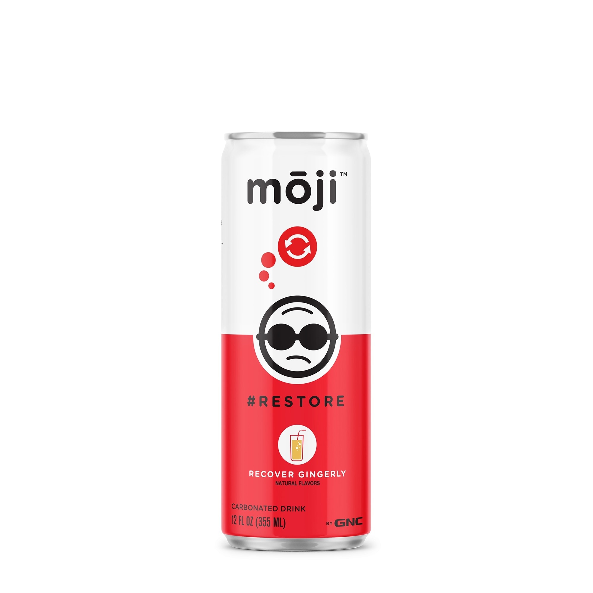 Restore Bautura Carbogazoasa GNC Moji™ cu Aroma de Ghimbir, 355 ml