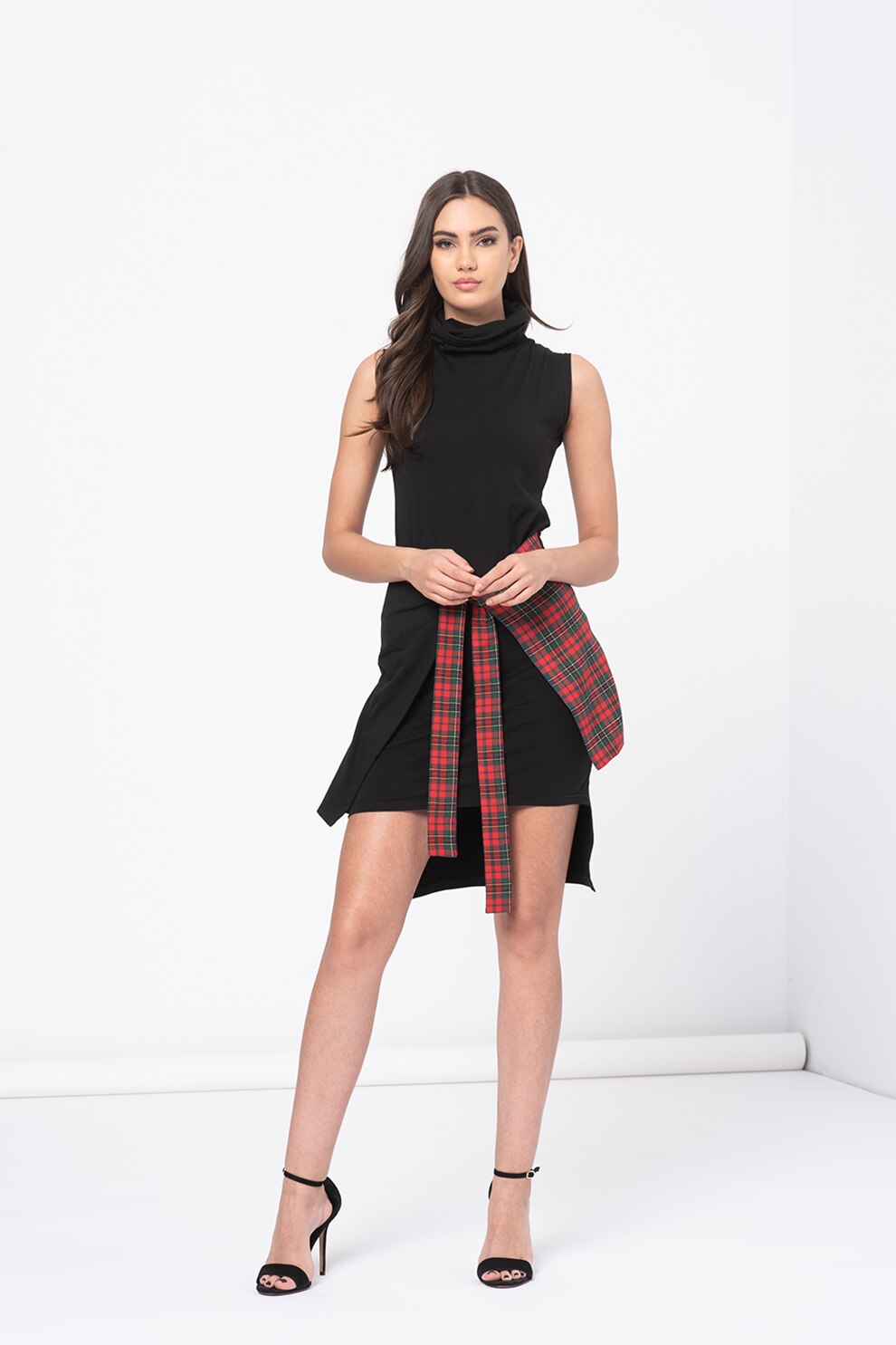 Amazing, Rochie stratificata cu imprimeu, Negru/Rosu