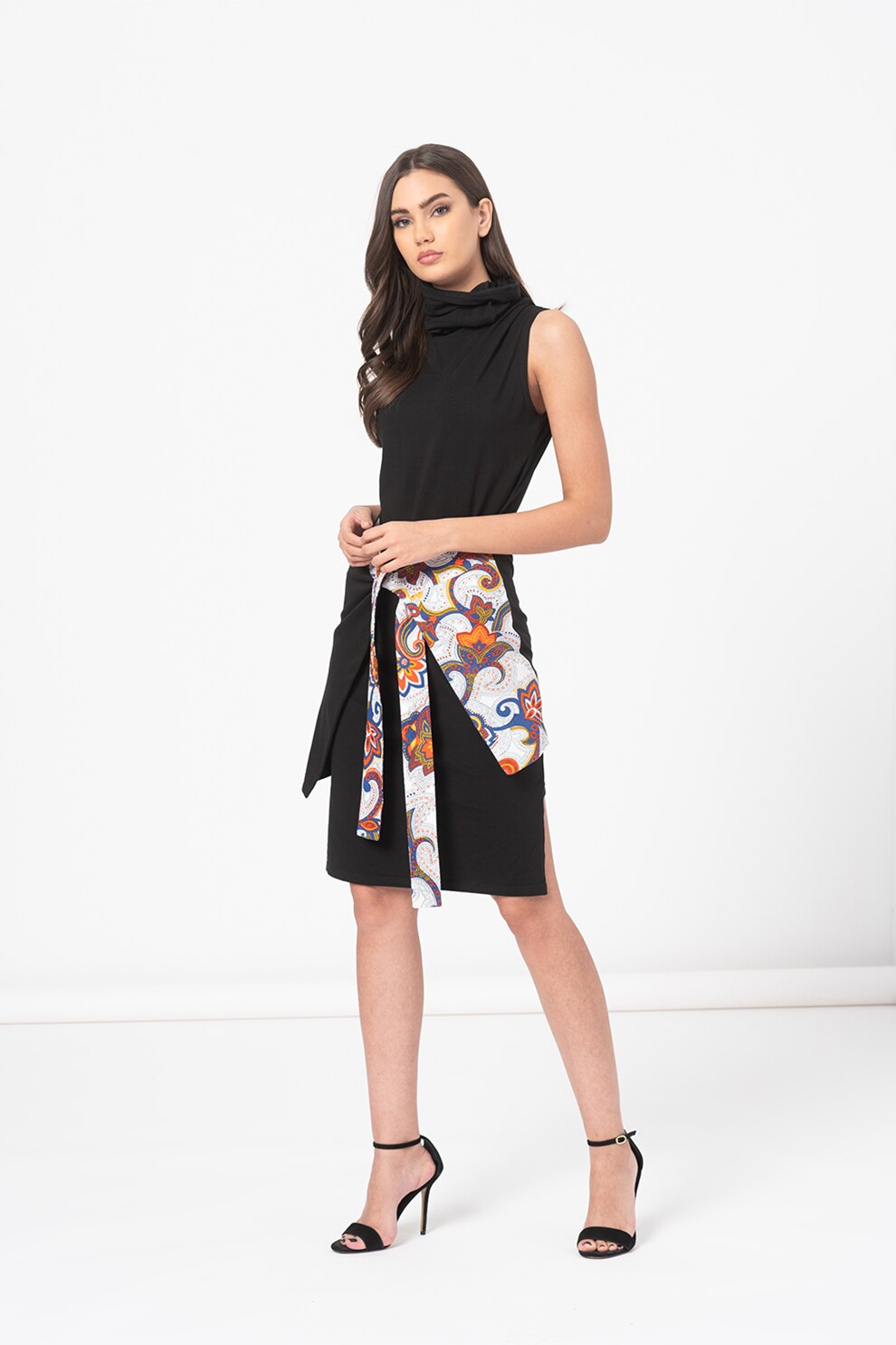 Amazing, Rochie stratificata cu imprimeu, Negru/Rosu/Alb