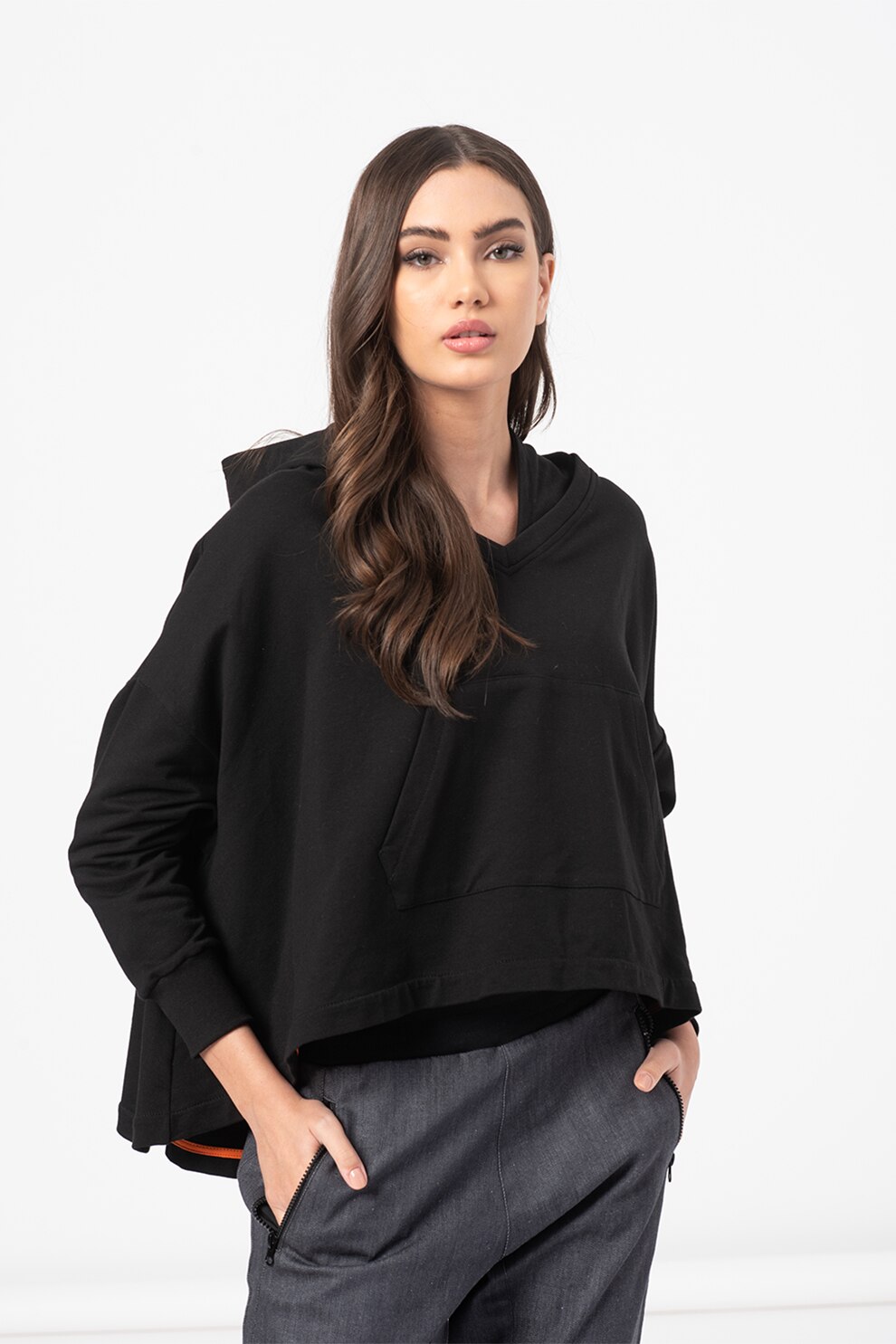 Amazing, Hanorac lejer asimetric cu maneci lungi, Negru, L