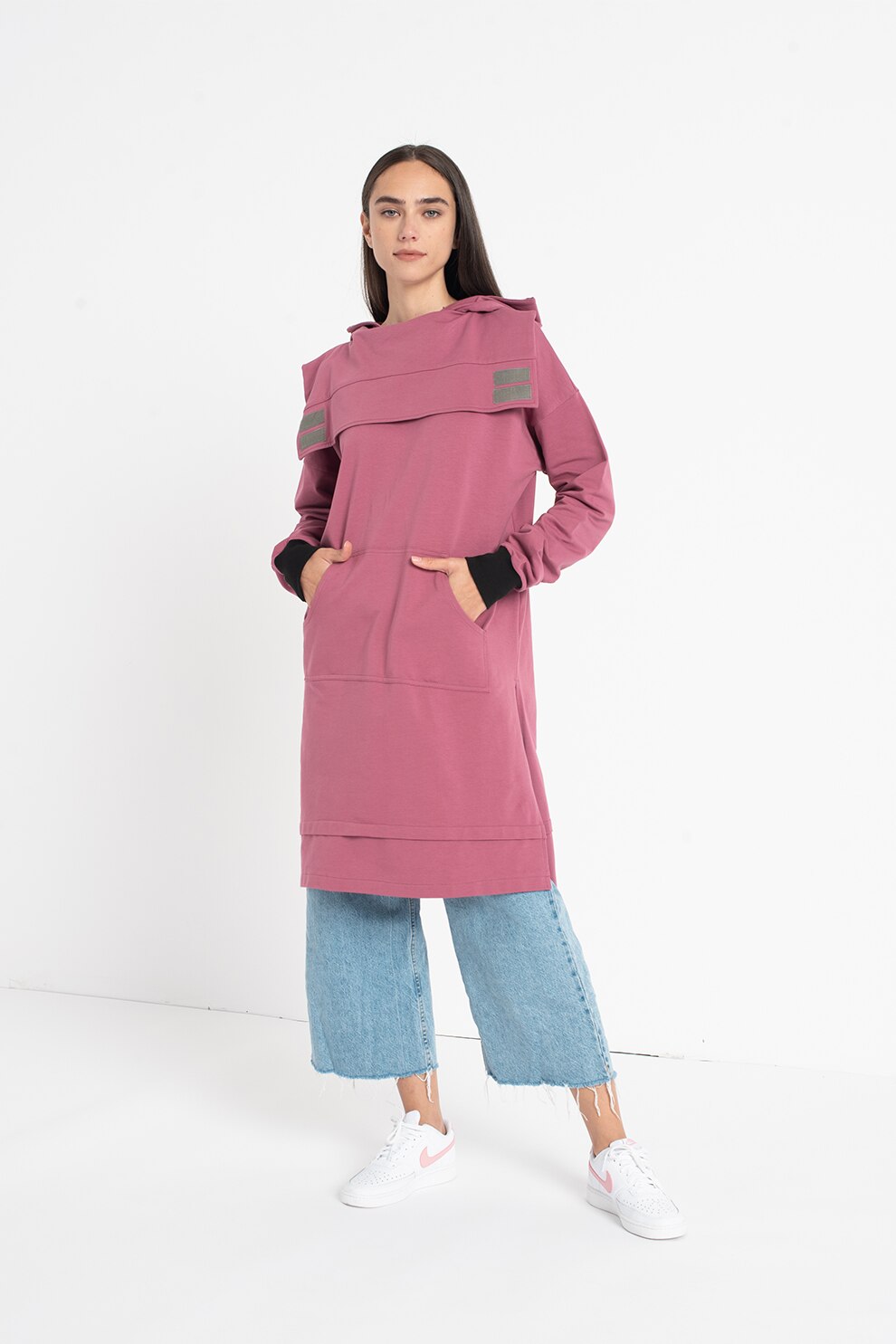 Amazing, Rochie tip hanorac cu slituri laterale, Rosu caramiziu, S