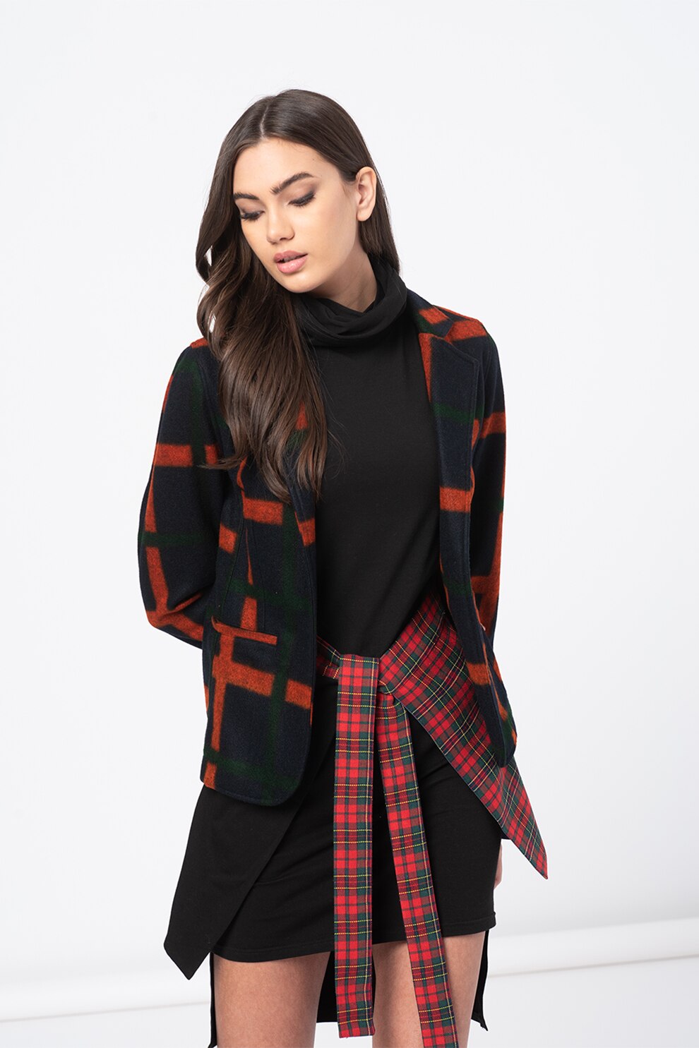 Amazing, Sacou cu imprimeu grafic si nasturi, Negru/Oranj