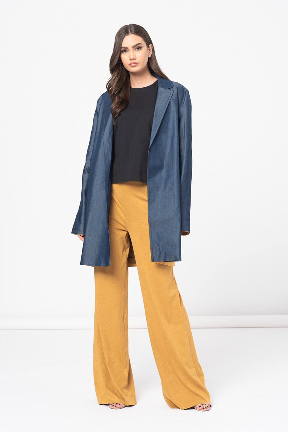 Amazing, Set de sacou cu doua nuante si pantaloni, Albastru/Galben mustar, L