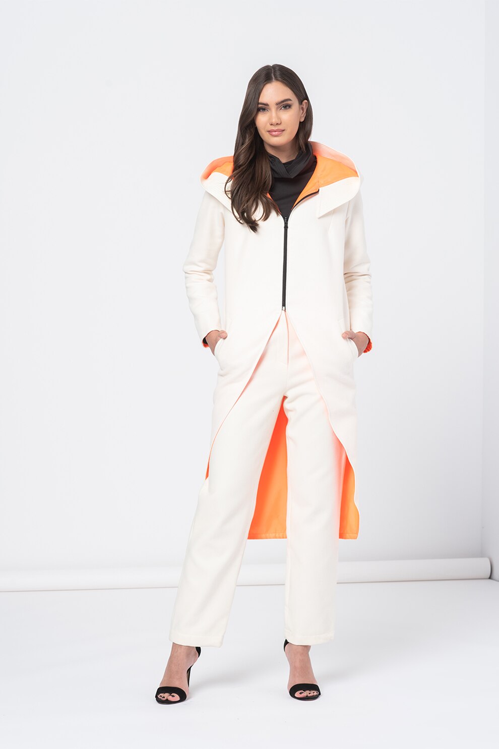 Amazing, Palton asimetric cu detalii contrastante, Alb/Portocaliu, S