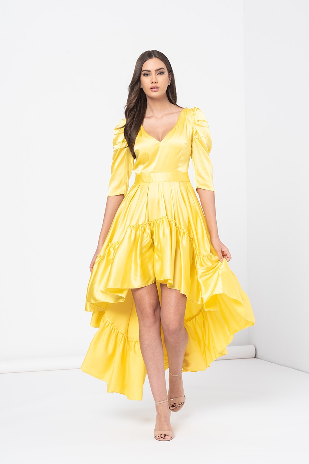 Amazing, Rochie asimetrica cu terminatie evazata, Galben