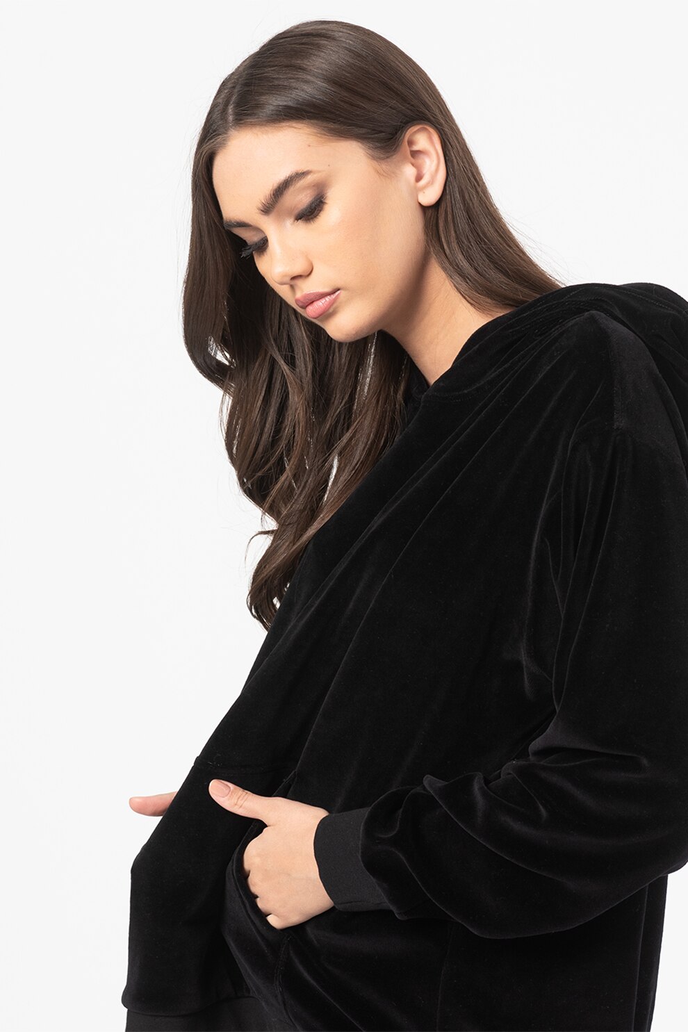 Amazing, Hanorac de catifea cu buzunare frontale, Negru, XS