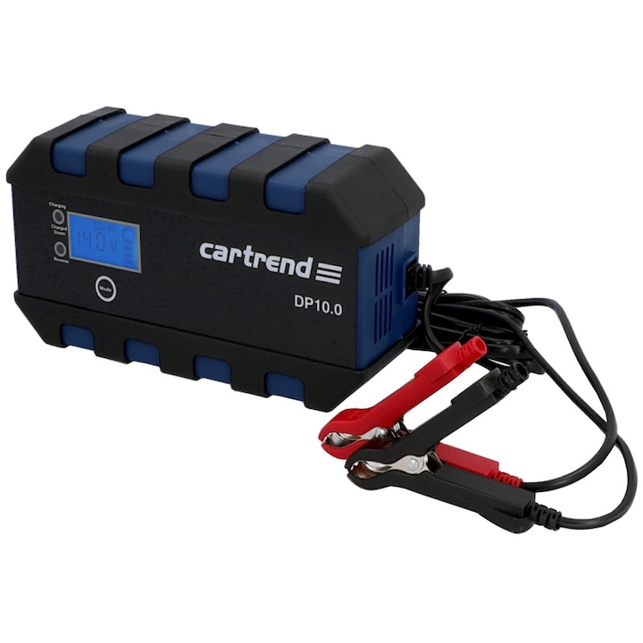 Cartrend DP10 automatikus digitális egyenirányító akkumulátorokhoz, mikroprocesszorral, 12V 24V, 10A