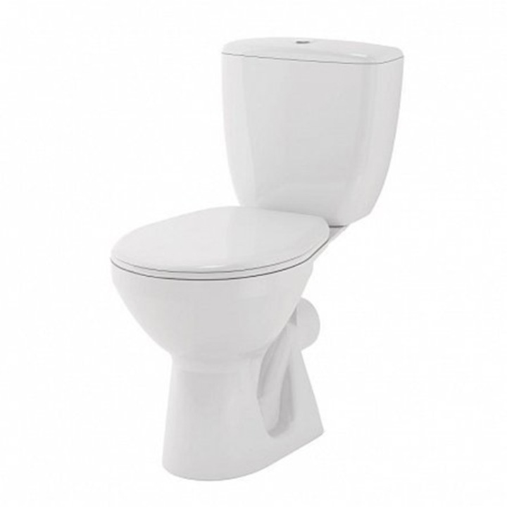 Тоалетна чиния Romstal Mira 80CR0245, С казанче и капак, Странично оттичане, L.35.5xA.66xH.78.5 см, Бял