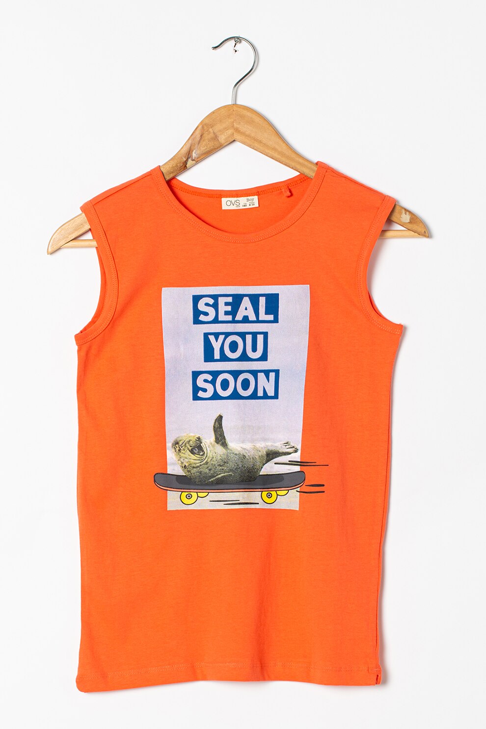 OVS, Top cu imprimeu si decolteu rotund, Corai/Albastru royal/Albastru azur, 140 CM