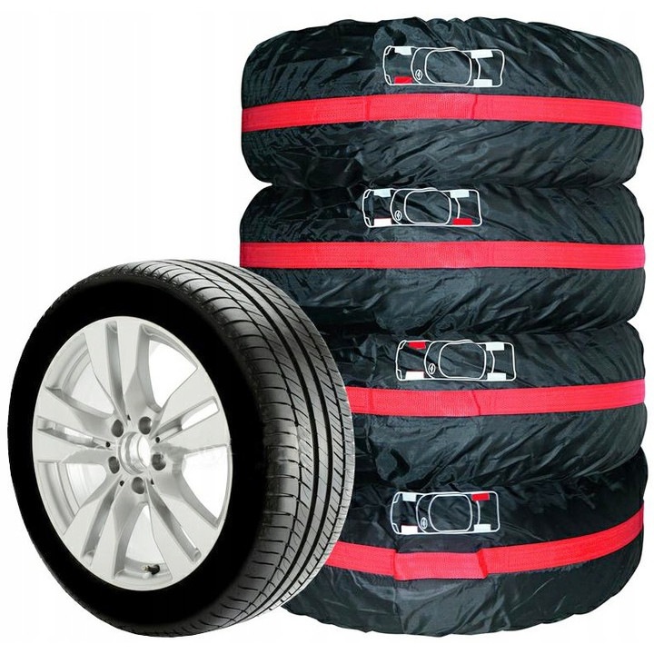 Комплект калъфи за автомобилни гуми Carcommerce, С дръжка, 17”, 4 броя, Червен/Черен