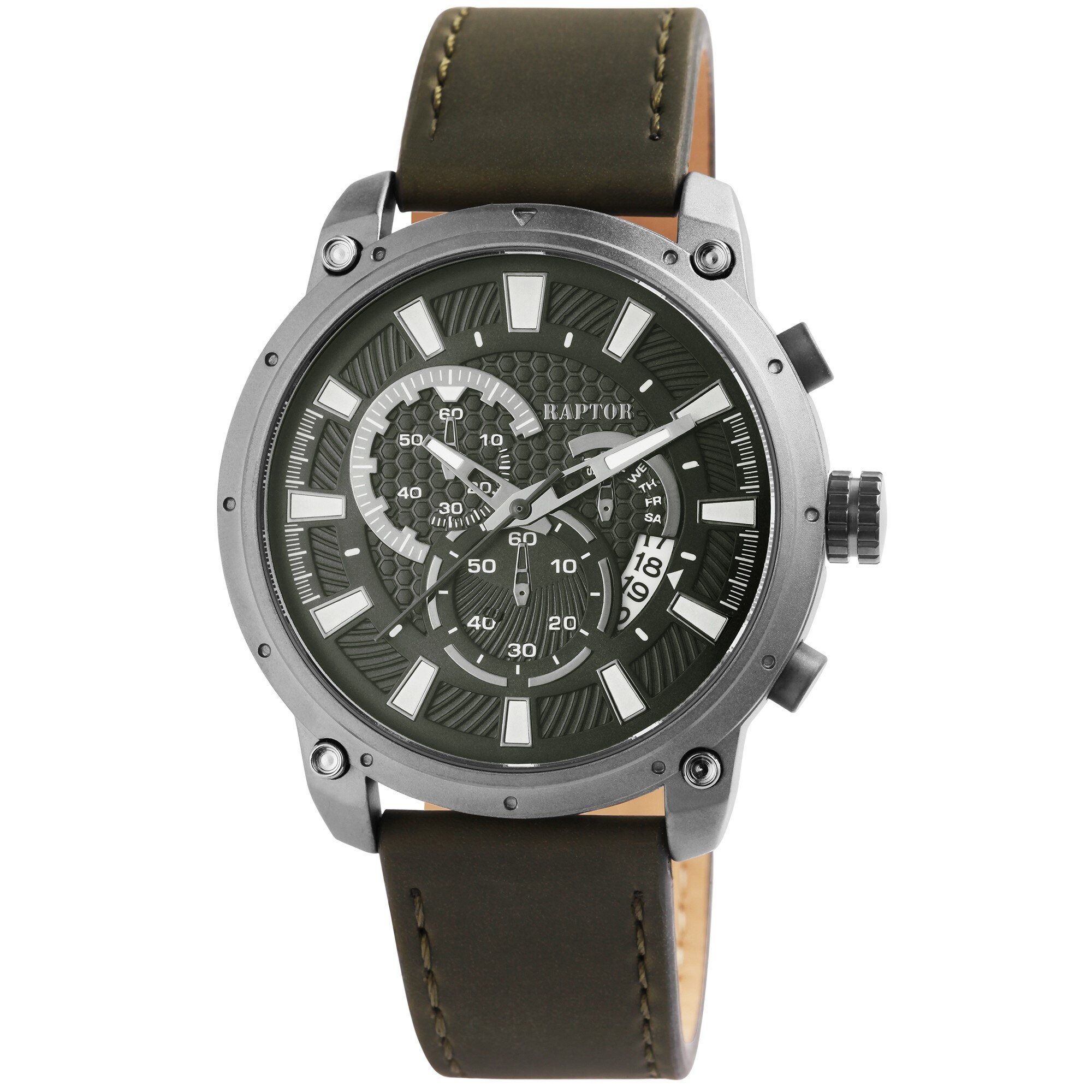 Ceas barbatesc, Raptor, bicolor, curea piele verde olive, data, zi