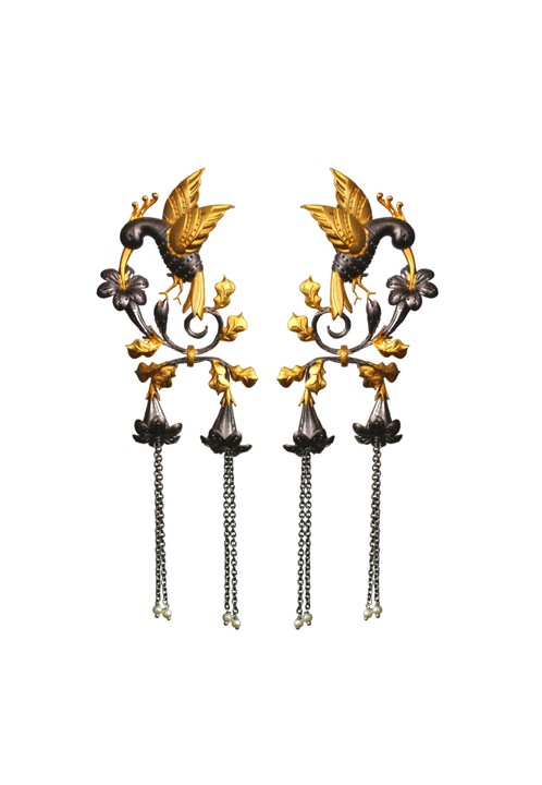 Обеци Bombay Sunset Ramayana, Със златно покритие, 8.5 см