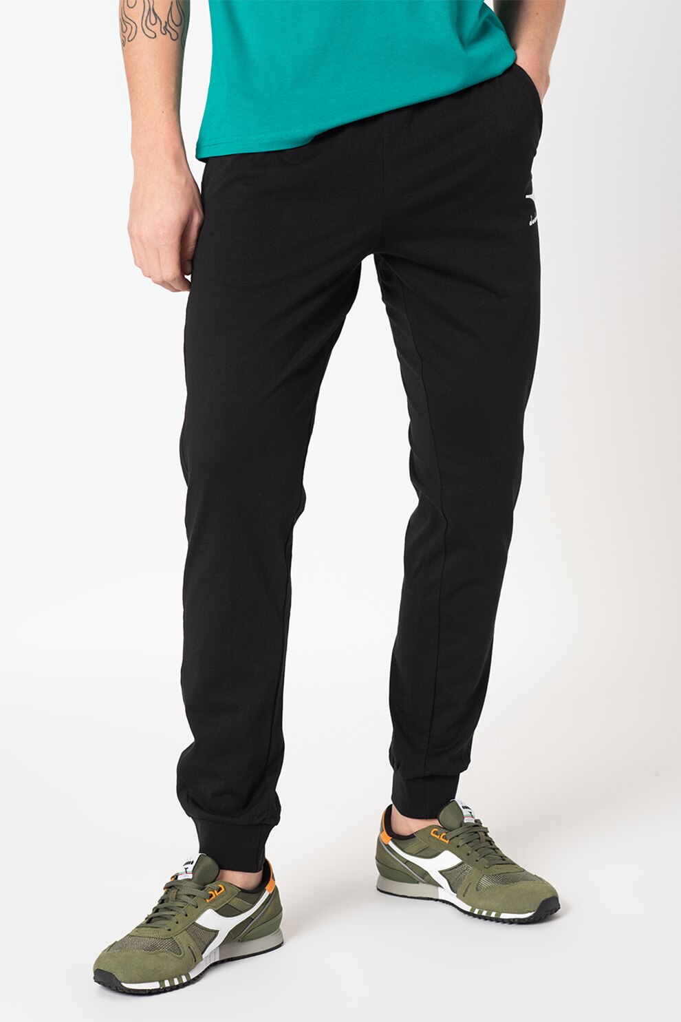 Diadora, Pantaloni sport de bumbac organic cu logo Core, Negru