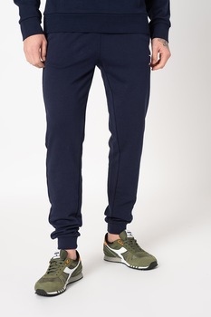Diadora, Pantaloni sport din amestec de bumbac organic cu logo Core, albastru inchis/alb Diadora, Pantaloni sport din amestec de bumbac organic cu logo Core, albastru inchis/alb