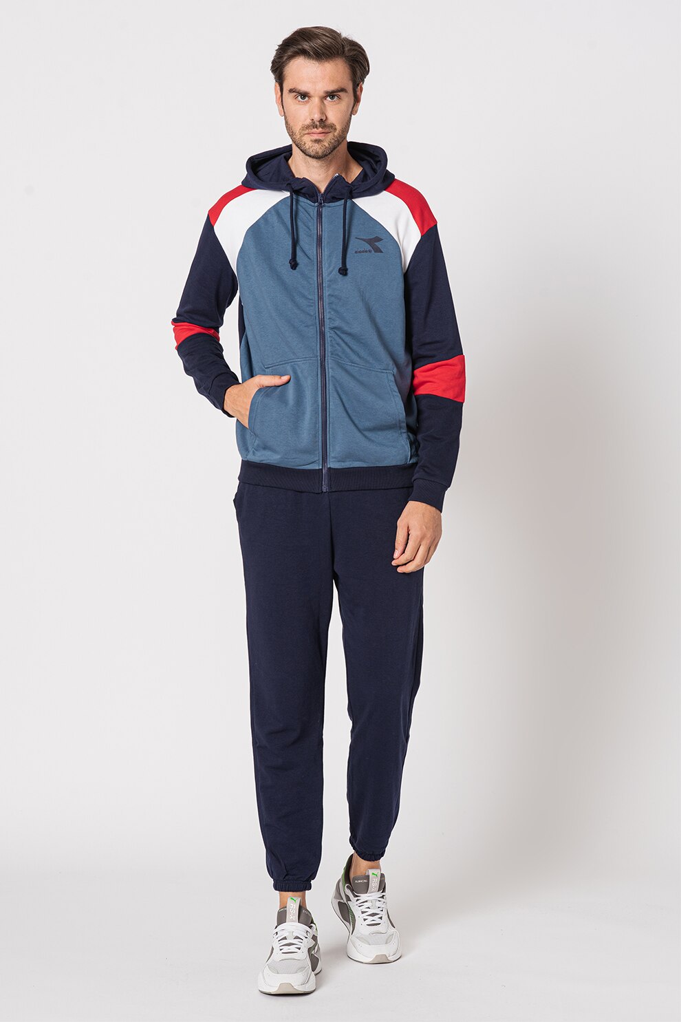 Diadora, Trening din amestec de bumbac organic, Bleumarin inchis/Albastru prafuit/Rosu
