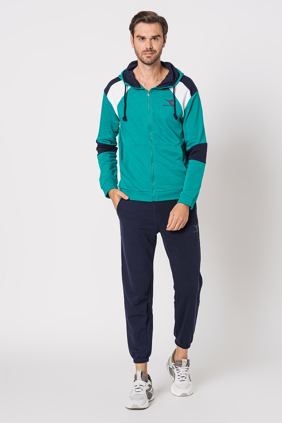 Diadora, Trening din amestec de bumbac organic, Bleumarin inchis/Verde/Alb
