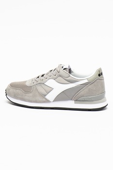 Diadora, Pantofi sport de plasa cu garnituri de piele intoarsa si piele Camaro, Gri/Alb Diadora, Pantofi sport de plasa cu garnituri de piele intoarsa si piele Camaro, Gri/Alb