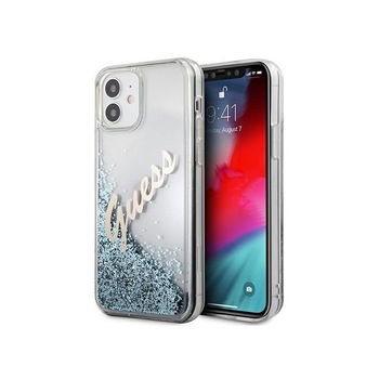 Husa Spate Premium Guess Compatibila Cu iPhone 12 Mini, Colectia Glitter Vintage Logo, Albastru - 495308 Husa Spate Premium Guess Compatibila Cu iPhone 12 Mini, Colectia Glitter Vintage Logo, Albastru - 495308