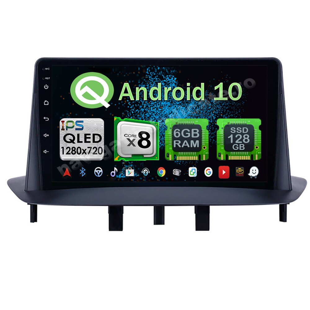 Navigatie Carplay Android 10 Renault Megane 3 Fluence Octa Core 6GB Ram 128GB SSD Ecran 9 inch NAVD-US9045