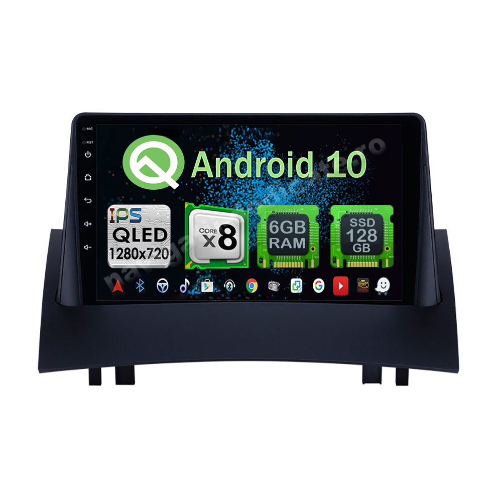 Navigatie Carplay Android 10 Renault Megane 2 2004-2008 Octa Core 6GB Ram 128GB SSD Ecran 9 inch NAVD-US9046