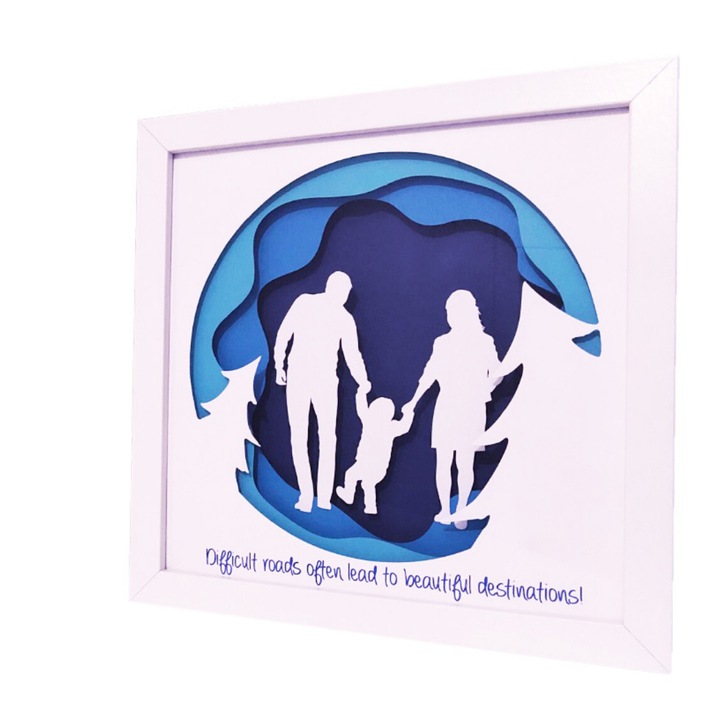 Tablou 3D, luminos, personalizabil familie cadru brazi, Noor Handmade Atelier, 27 x 27cm