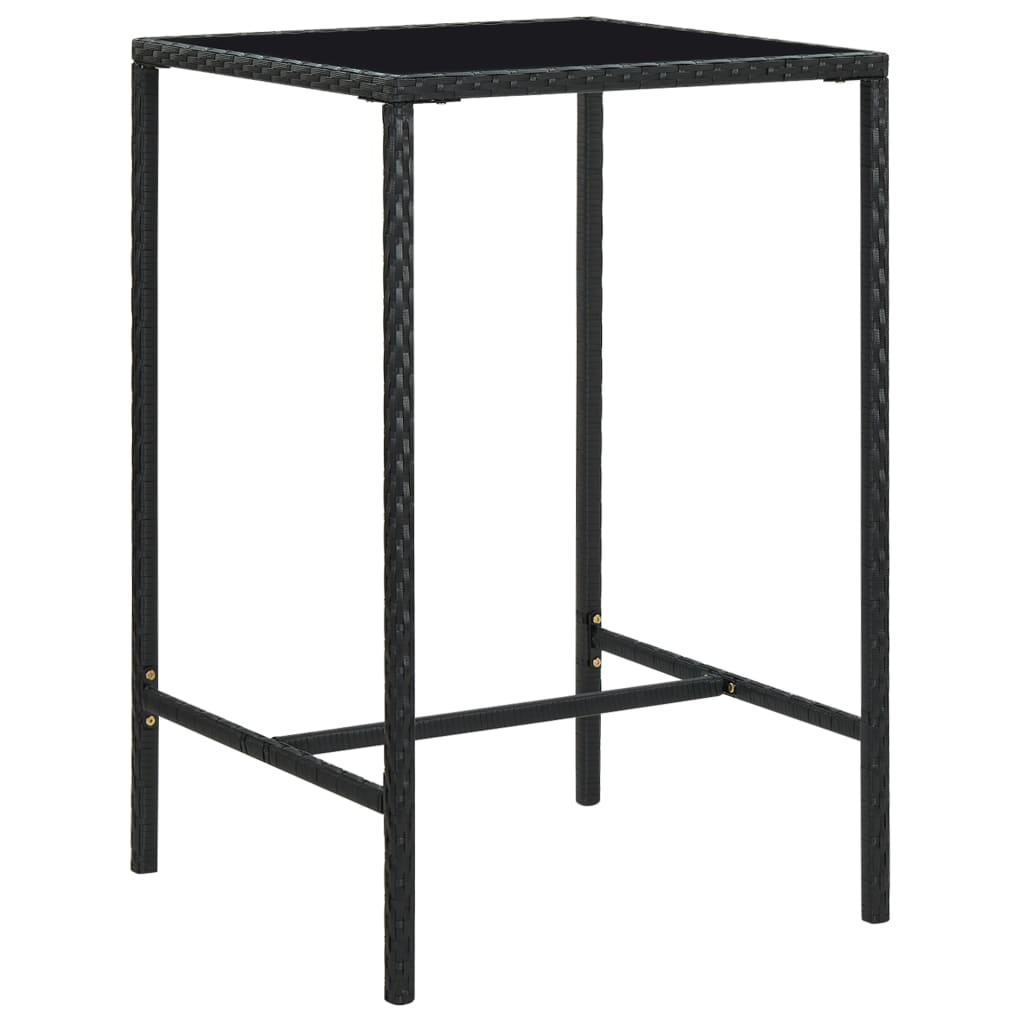 Masa de bar de gradina, negru, 70x70x110cm, poliratan si sticla 313458