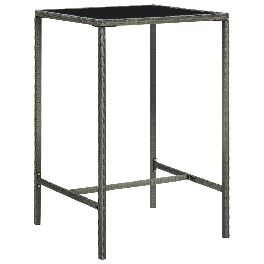Masa de bar de gradina, gri, 70x70x110 cm, poliratan si sticla 313459