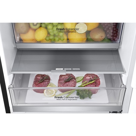 Combina frigorifica LG GBB72MCVGN, 384l, Clasa D, No Frost, LinearCooling, NatureFresh, DoorCooling+, FreshConverter, Raft sticle, H 203 cm, Antracit