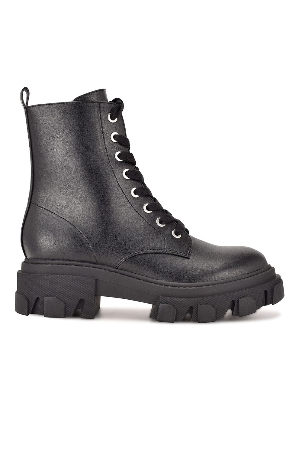 NINE WEST, Bocanci de piele ecologica cu toc masiv Clover, Negru