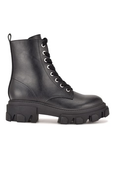 NINE WEST, Bocanci de piele ecologica cu toc masiv Clover, Negru NINE WEST, Bocanci de piele ecologica cu toc masiv Clover, Negru