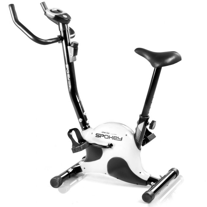Bicicleta exercitii mecanica SPOKEY ONEGO alba, greutate volanta 5 kg, rezistenta mecanica cu reglare graduala manuala, greutate maxima utilizator 100 kg